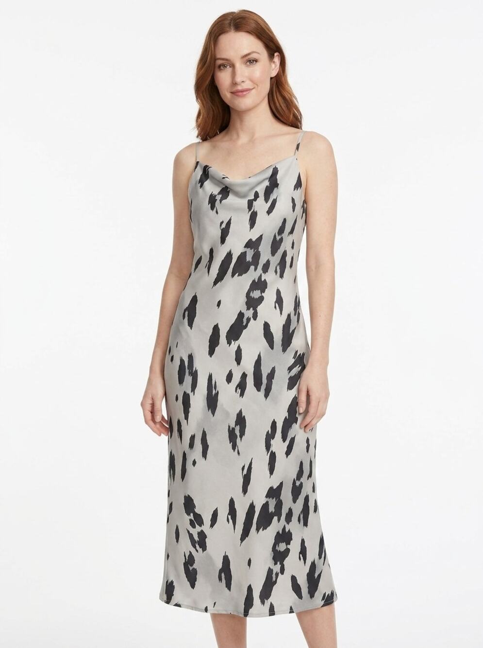 Express  Animal Print Cowl Neck Satin Midi Slip Dress Women Size M